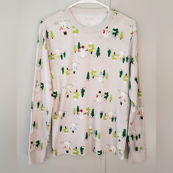Moon and Back by Hanna Andersson Holiday Snowman Long John Pajama Top - Picture 2 of 11